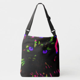 Neon zwarte kat met gloeiende ogen crossbody tas