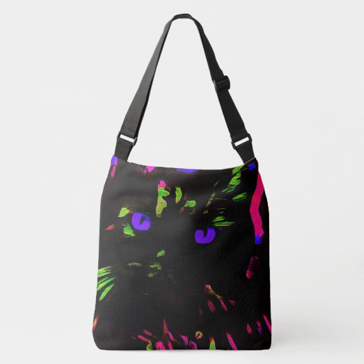 Neon zwarte kat met gloeiende ogen crossbody tas (Voorkant)