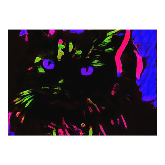 Neon zwarte kat met gloeiende ogen foto afdruk (Voorkant)