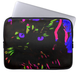 Neon zwarte kat met gloeiende ogen laptop sleeve