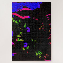 Neon zwarte kat met gloeiende ogen legpuzzel