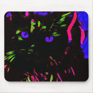 Neon zwarte kat met gloeiende ogen muismat