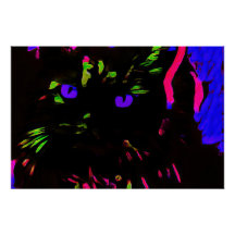 Neon zwarte kat met gloeiende ogen