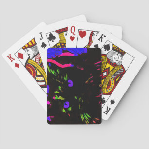 Neon zwarte kat met gloeiende ogen pokerkaarten