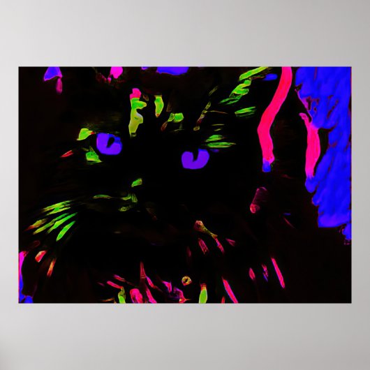 Neon zwarte kat met gloeiende ogen poster (Voorkant)