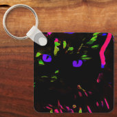 Neon zwarte kat met gloeiende ogen sleutelhanger (Voorkant)