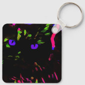 Neon zwarte kat met gloeiende ogen sleutelhanger (Achterkant)