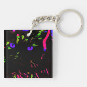 Neon zwarte kat met gloeiende ogen sleutelhanger (Achterkant)