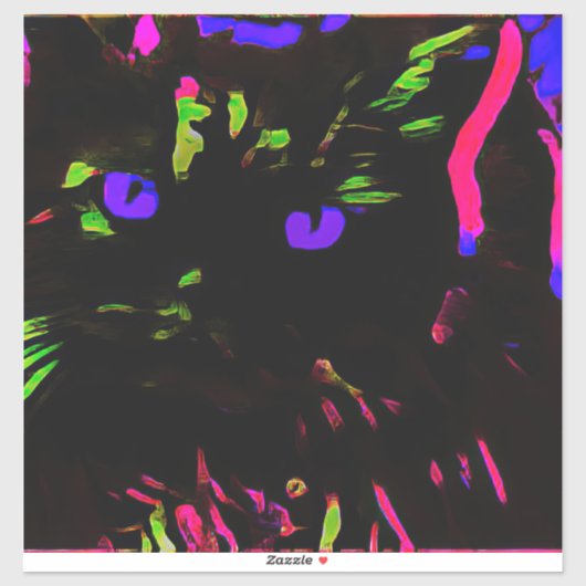Neon zwarte kat met gloeiende ogen sticker (Vel)