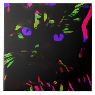 Neon zwarte kat met gloeiende ogen tegeltje