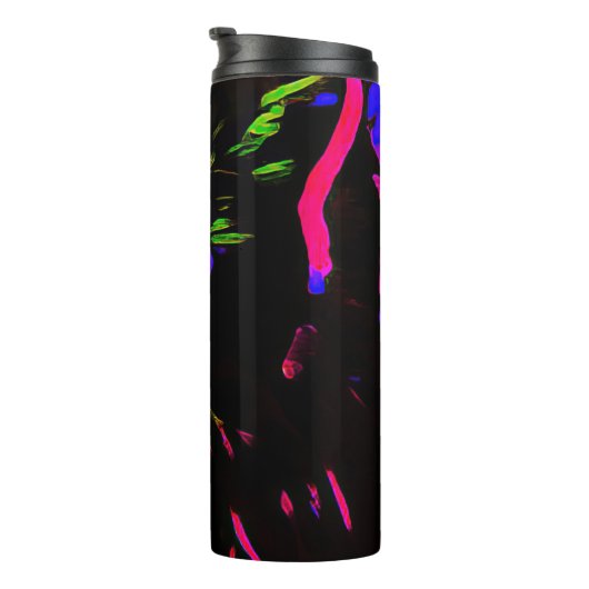 Neon zwarte kat met gloeiende ogen thermosbeker (Geroteerd rechts)