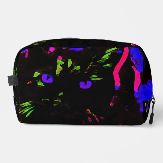 Neon zwarte kat met gloeiende ogen toilettasje (Voorkant)