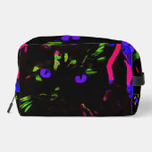Neon zwarte kat met gloeiende ogen toilettasje (Achterkant)