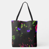 Neon zwarte kat met gloeiende ogen tote bag (Achterkant)