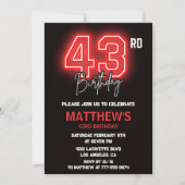 Neon Zwarte Rode Mannen Sport 43ste verjaardag Kaart (Voorkant)