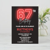 Neon Zwarte Rode Mannen Sport 67ste verjaardag Kaart (Staand voorkant)