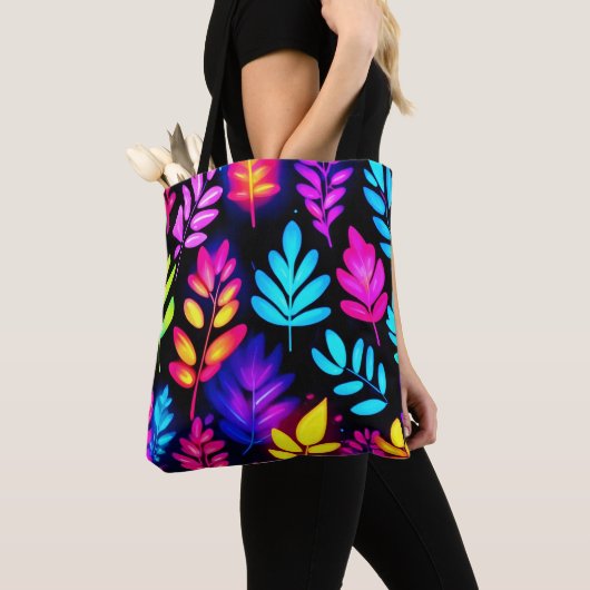 Neonbladeren Abstract Patroon Tote Bag (Dichtbij)