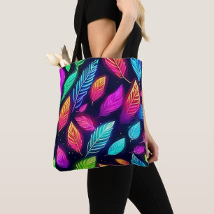 Neonbladeren in levendige gloed kunst tote bag