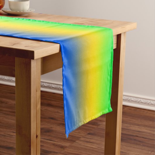 Neonblauw, geel, groene gradiënt, ombre. korte tafelloper (Voorbeeld)