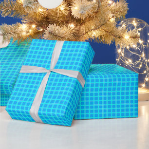Neonblauw, helder gecontroleerd patroon cadeaupapier
