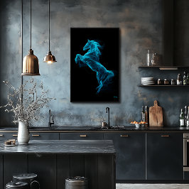 Neonblauw Paard Futuristische Filament Wandkunst Poster