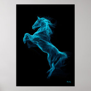 Neonblauw Paard Futuristische Filament Wandkunst Poster