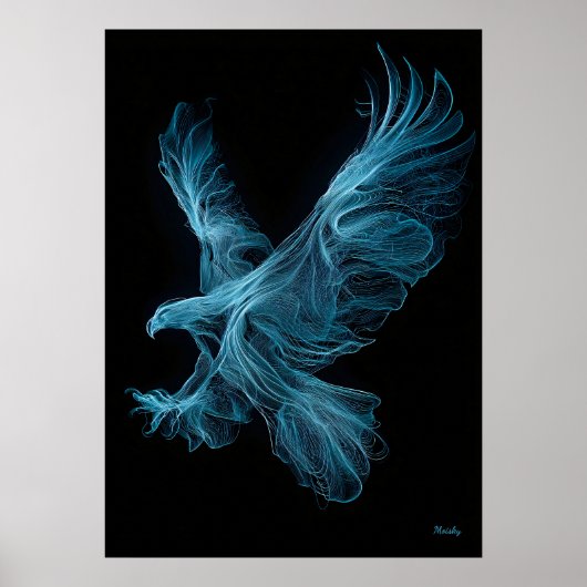 Neonblauwe Adelaar Futuristische Filament Wandkuns Poster (Voorkant)