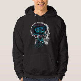Neonblauwe Cassettespiraal Schedel Geluidsgolfkuns Hoodie