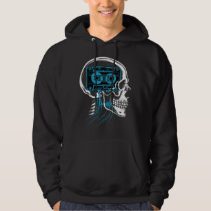 Neonblauwe Cassettespiraal Schedel Geluidsgolfkuns Hoodie