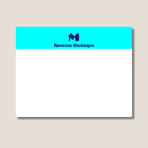 Neonblauwe Elegante Gepersonaliseerde Naam Monogra Notitiekaartje