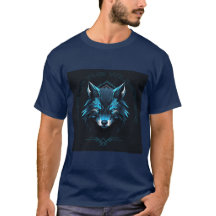 Neonblauwe geometrische wolf T-shirt
