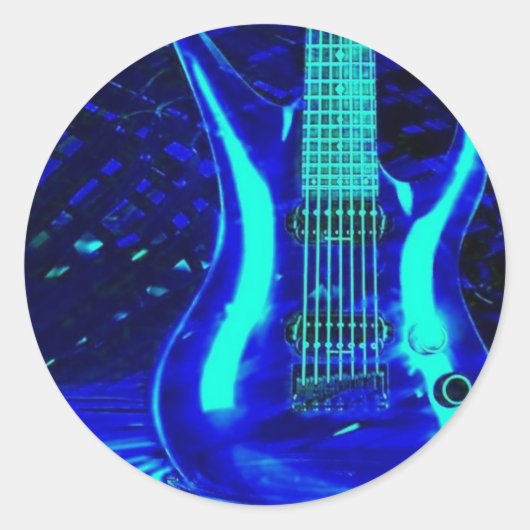 Neonblauwe gitaar ronde sticker (Voorkant)