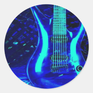 Neonblauwe gitaar ronde sticker
