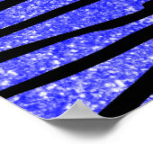 Neonblauwe glitterzebralijnen poster (Hoek)