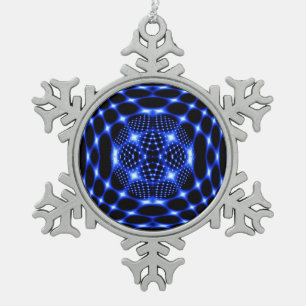 Neonblauwe glob-fractal tin sneeuwvlok ornament