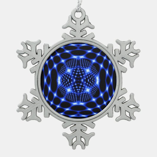 Neonblauwe glob-fractal tin sneeuwvlok ornament (Voorkant)