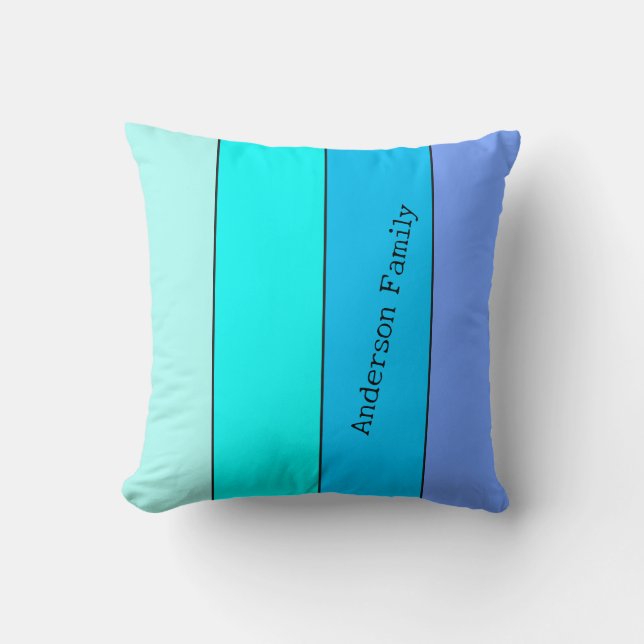 Neonblauwe Kleurlijnen met Naam Kussen (Voorkant)