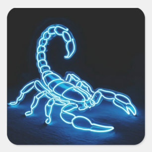 Neonblauwe Schorpioen Met Witte Accenten Vierkante Sticker