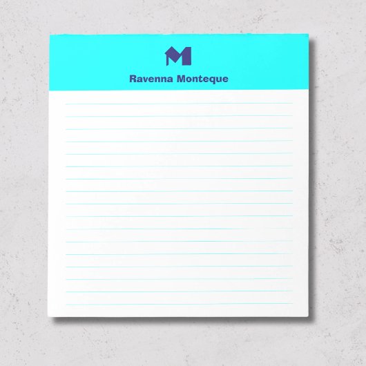 Neonblauwe stijlvolle gepersonaliseerde monogram g notitieblok