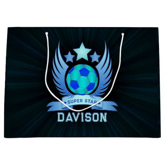 Neonblauwe Voetbal | Coole Aangepaste Cadeaus Voor Groot Cadeauzakje (Voorkant)