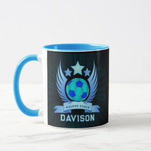 Neonblauwe Voetbal   Coole Aangepaste Cadeaus Voor Mok