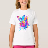 Neonbloemen en vlinder t-shirt (Voorkant)