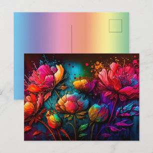 Neonbloemen, kleurrijk, bouquet, inktspits briefkaart