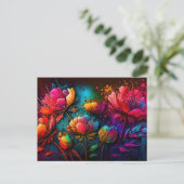 Neonbloemen, kleurrijk, bouquet, inktspits briefkaart (Staand voorkant)