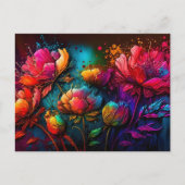 Neonbloemen, kleurrijk, bouquet, inktspits briefkaart (Voorkant)
