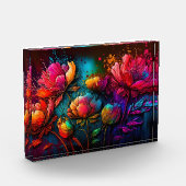 Neonbloemen, kleurrijk, bouquet, inktspits fotoblokken (Links)