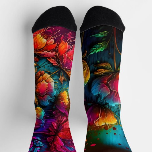 Neonbloemen, kleurrijk, bouquet, inktspits sokken (Top)