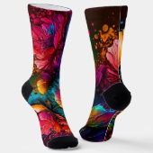 Neonbloemen, kleurrijk, bouquet, inktspits sokken (Gebogen)