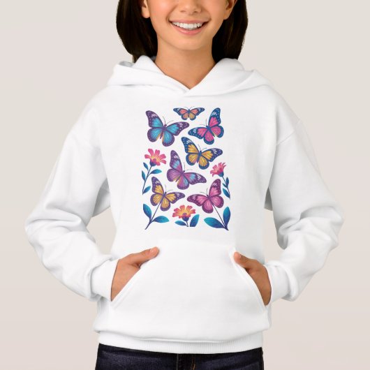 Neonbloemen met zes gloeiende vlinders (Voorkant)