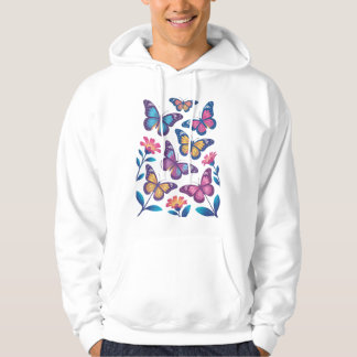 Neonbloemen met zes gloeiende vlinders hoodie